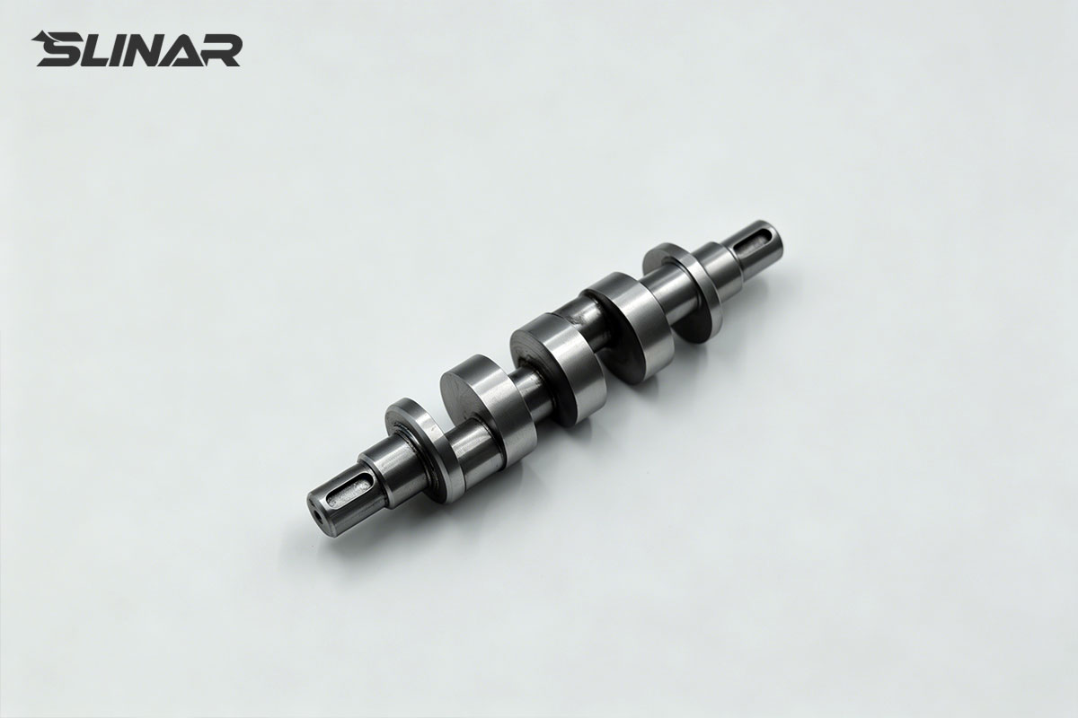 Tool steel stepped eccentric camshaft with multi-lobe precision cam profiles